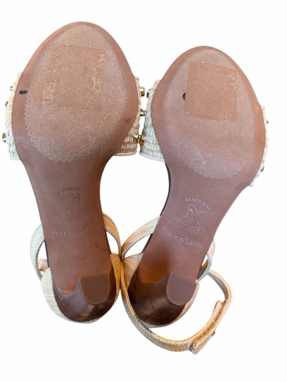 Franco Sarto Natural Beige Ankle-Tie Studded High Heels - Picture 5 of 6